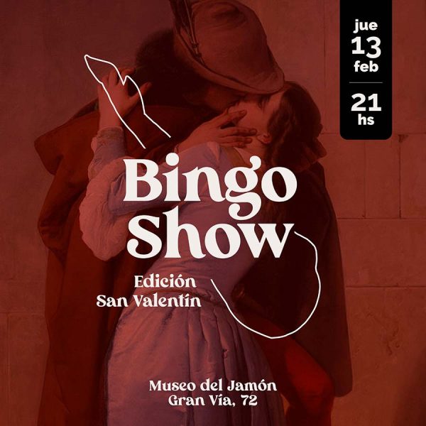 Bingo Show San Valentín 2025 en el Museo del Jamón, evento especial para parejas.