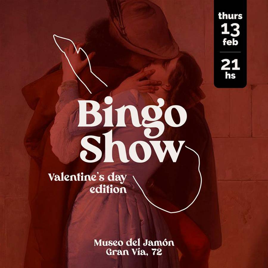 Bingo Show San Valentín 2025 en el Museo del Jamón, evento especial para parejas.